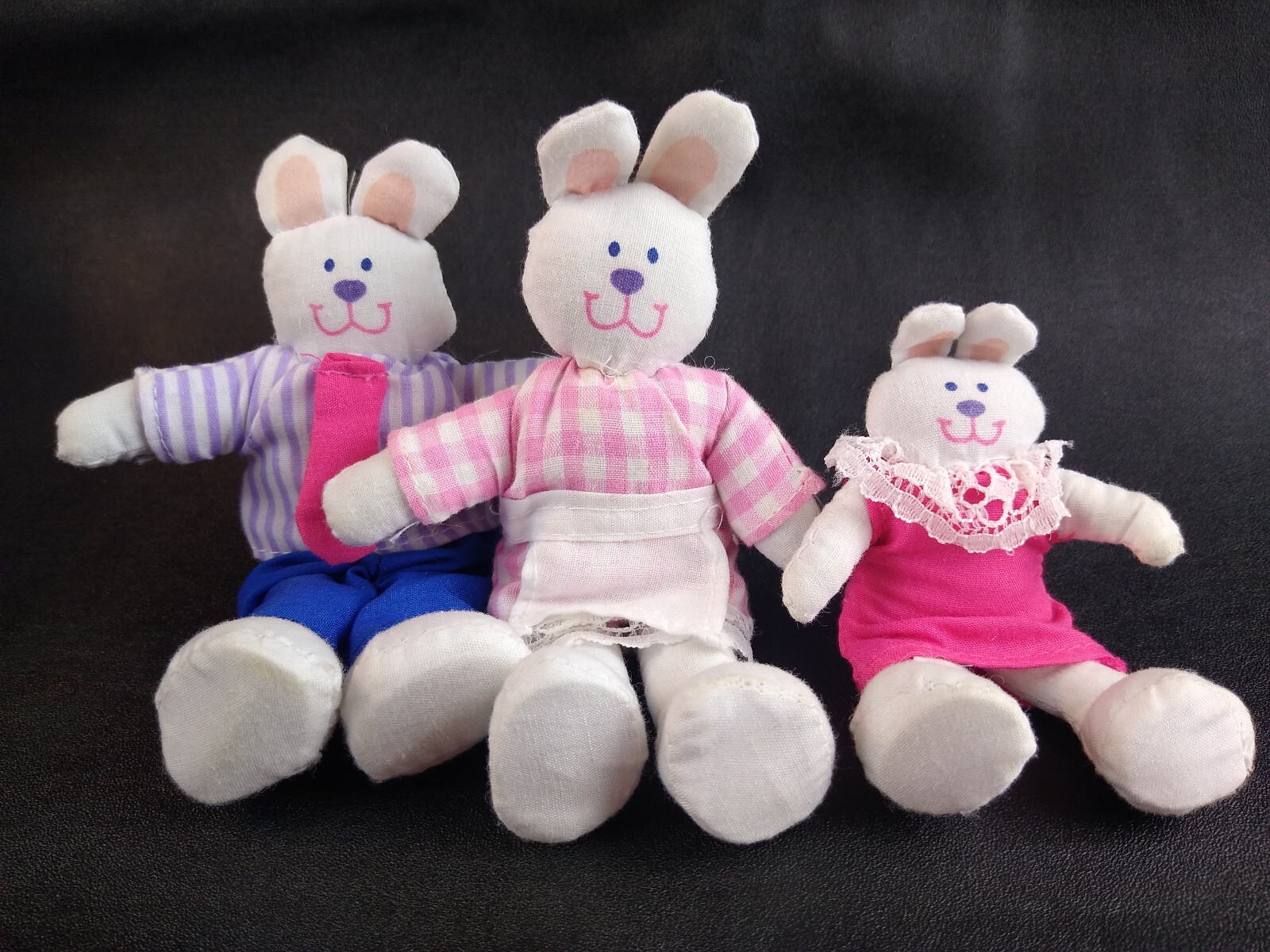 Bunny Rabbit Dolls Family Posable Bendable Cloth w Wire for Dollhouse 3.5-5&rdquo;  