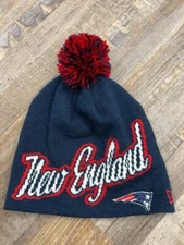  New Era NFL New England Patriots Pom Beanie Hat Navy Blue 