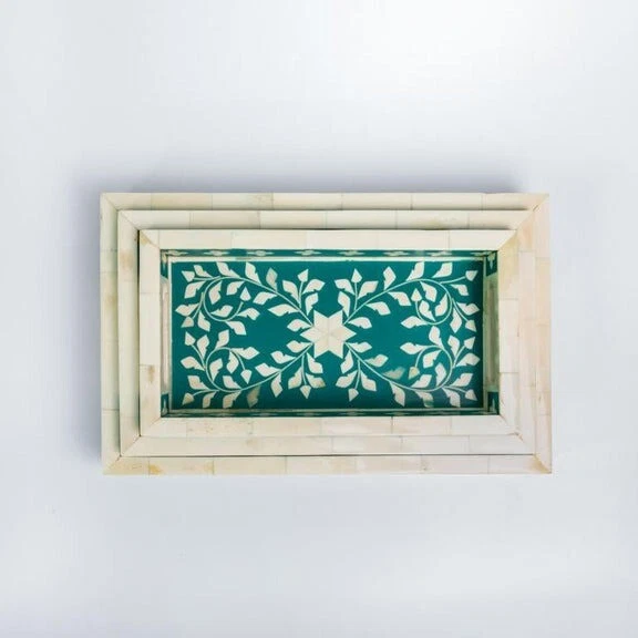 Bone Inlay Tray- Handmade Teal Scroll Vine - Image 4 of 4