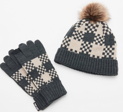 MUK LUKS - Novelty Printed Beanie and Glove Set - Black  display picture 2