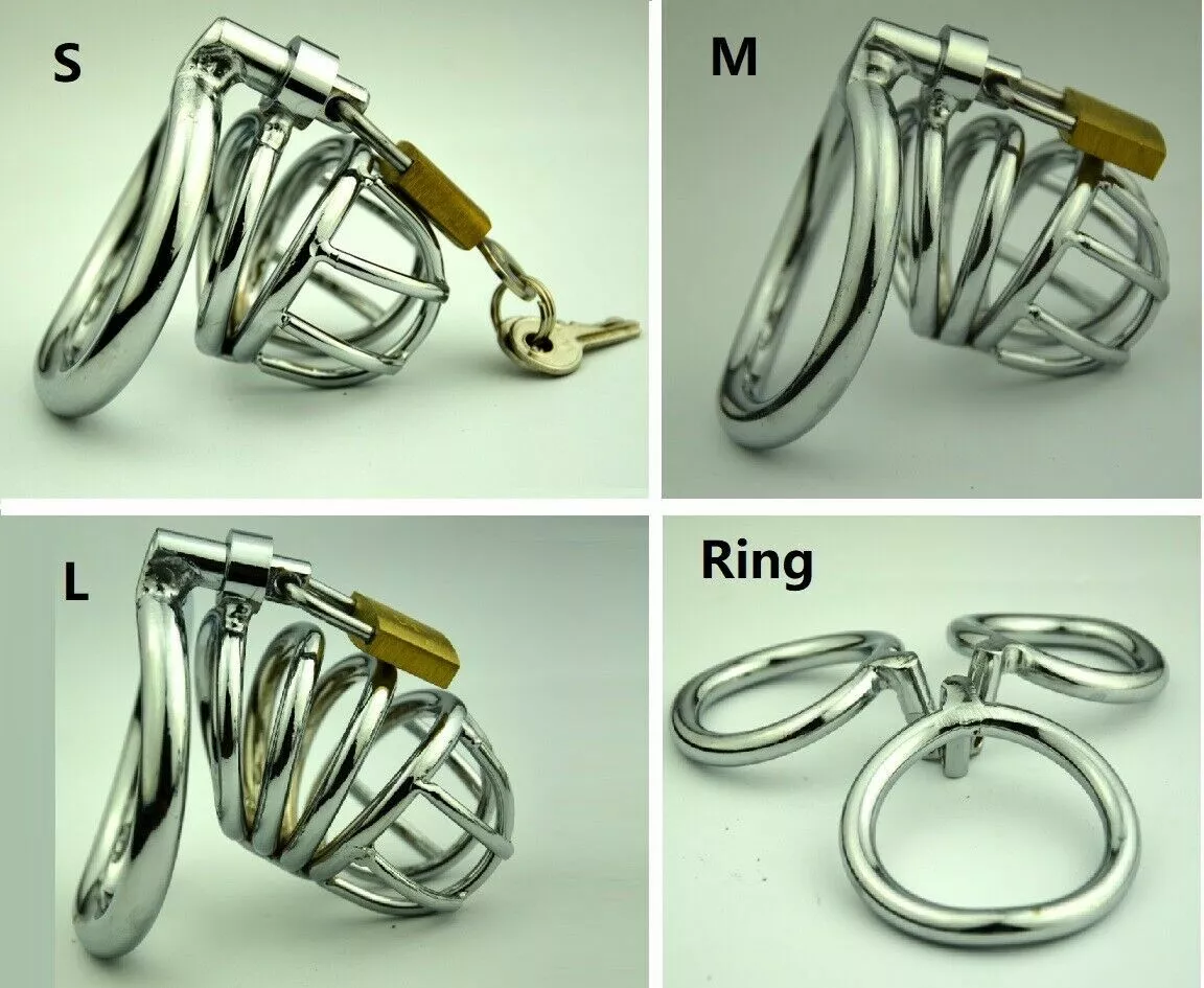 Steel Male Mens Cuckold Lock Down Cuckold Chastity Cage Curve Ring Device Slave eBay image