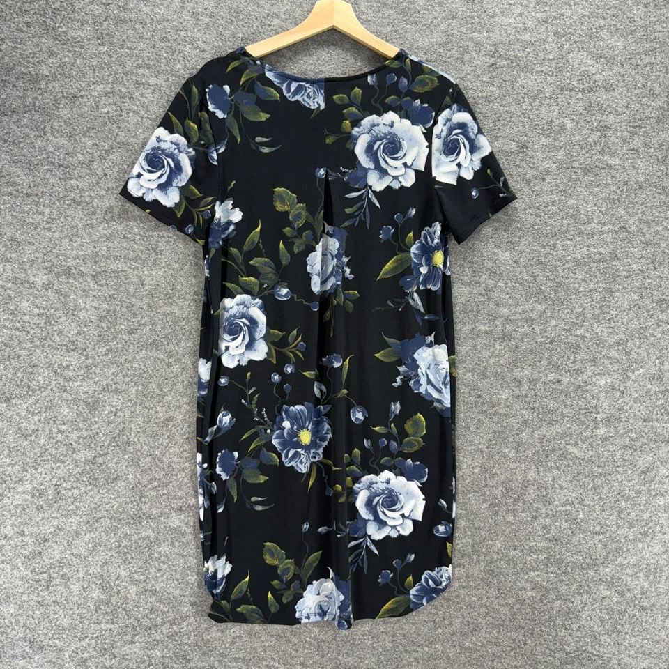 Безымянные производители платье женщин L большой черный цветочный Shift Midi v-образным вырезом короткий рукав повседневный - Изображение 2 из 4