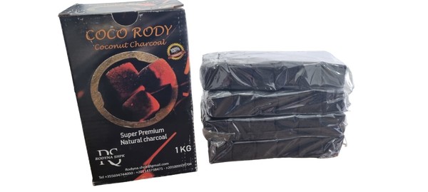 Carbon Natural Coco Rody Cachimba Caja de 1 kilo de 72 unidades 26x26 m.m