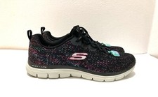 Women  s Skechers Flex Appeal VIVID SPIRIT / Memory Foam BLACK-BLUE-PINK SZ 11