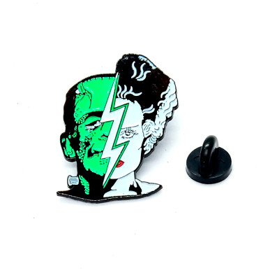 FRANKENSTEIN PIN with Bride of Frankenstein Halloween Gift Enamel Lapel Brooch