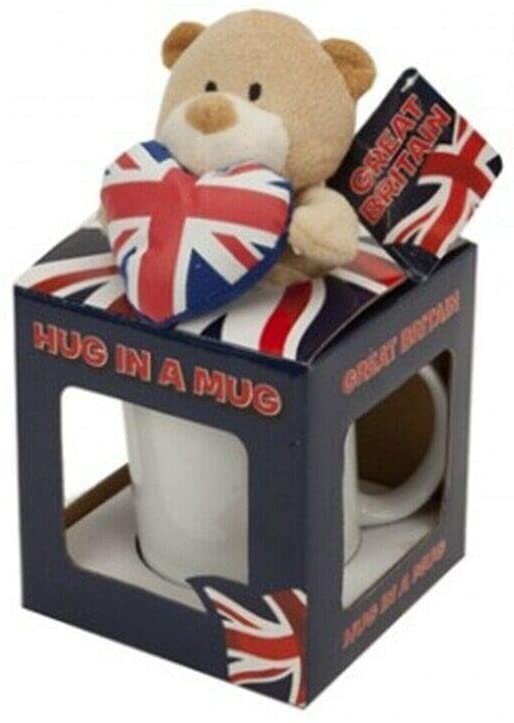 Hug in A Mug, Teddy Bear Union Jack Heart Gift for Wife Girlfriend Christmas