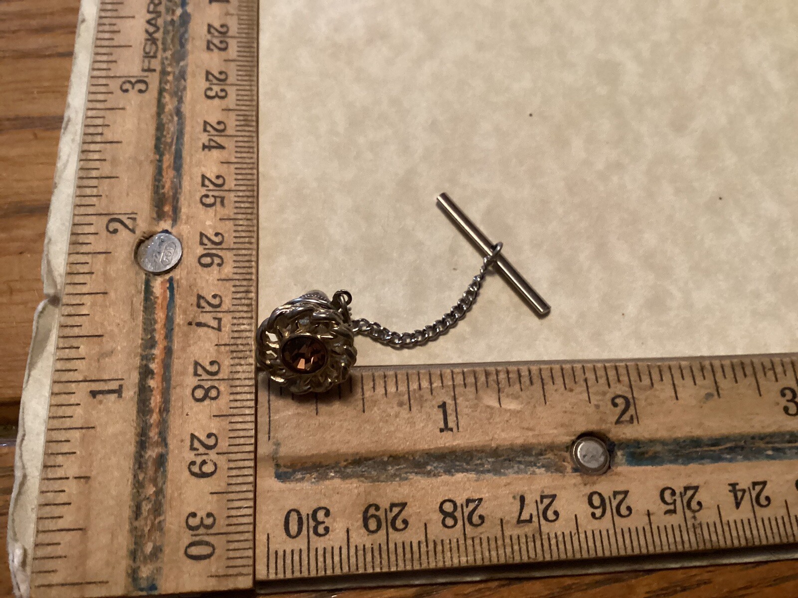 Unique Silver Tone Gold Faceted Rhinestone Mens Tie Tack