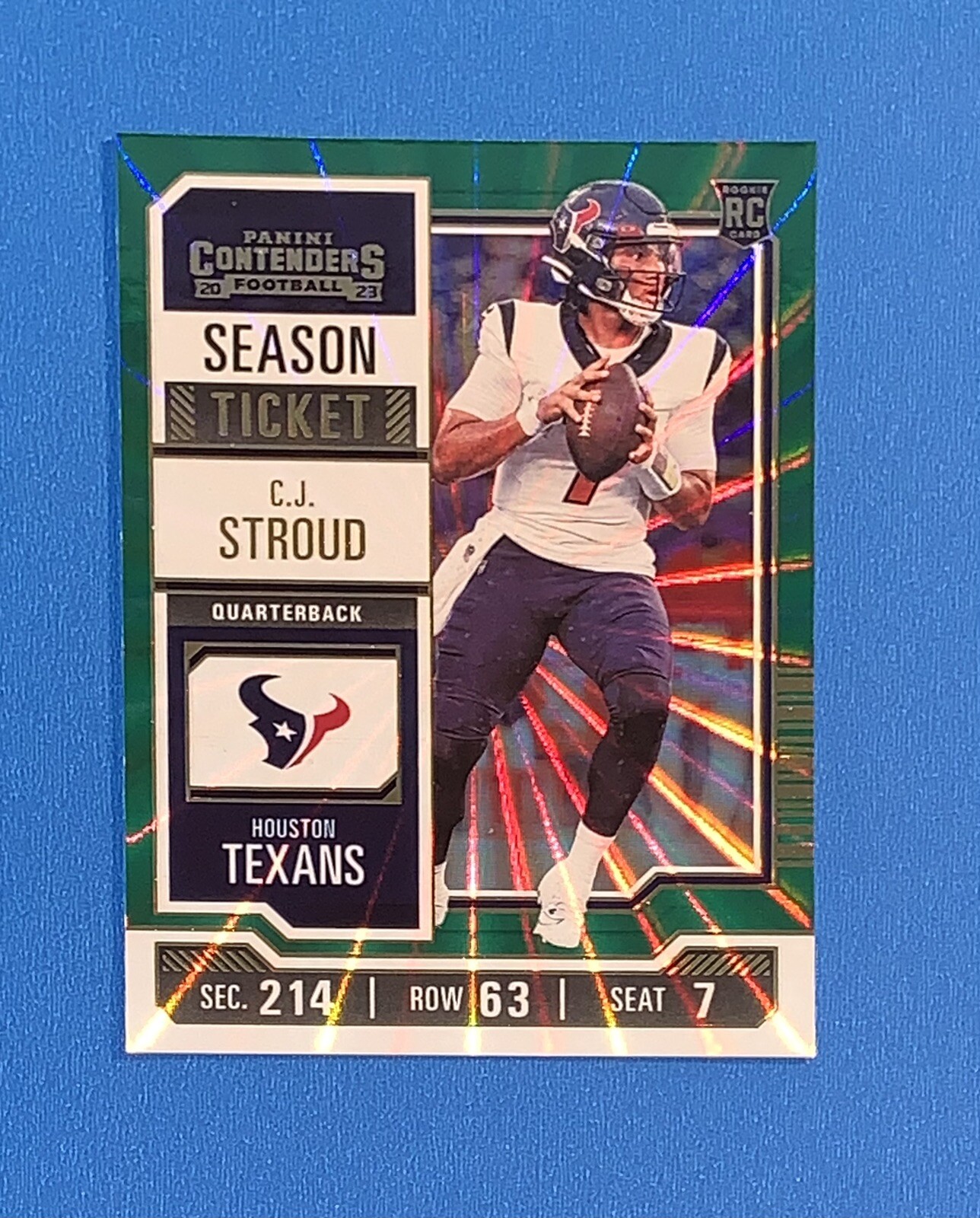 2023 Panini Contenders Green Laser C.J. Stroud Season Ticket Rookie Card #40 SSP