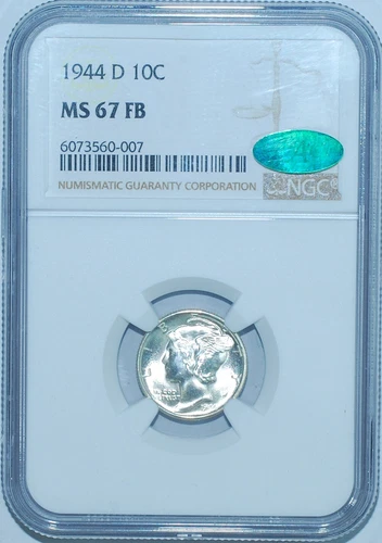 1944 D NGC MS67FB  CAC Full Bands Mercury Dime