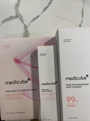 Medicube Set Of 3 PDRN Pink Niacinamide Cleanser, Peptide Cream & Gel Mask New