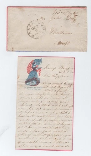 CIVIL WAR LETTER & Patriotic Free Frank Cover - 7th MA Infantry - Deaths Etc....