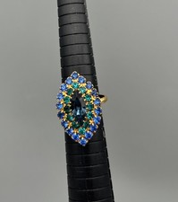 Fashion Ring Gold tone Blue Stones Adjustable
