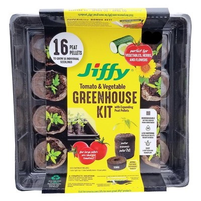 Jiffy 50mm Seed Starting Tomato & Vegetable Greenhouse Kit with 16 Plant-base...