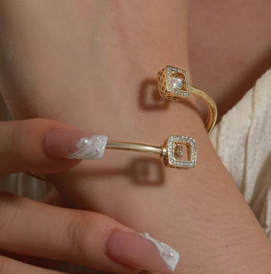 Copper 14K Gold Plated Plating Inlay Geometric Artificial Gemstones Open Cuff