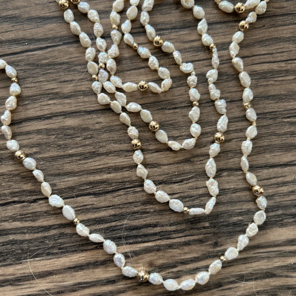 COLAR PÉROLAS DE ÁGUA SALGADA 14 QUILATES CONTAS PEQUENAS 66" DE COMPRIMENTO - Imagem 4 de 4