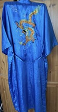 Vintage blue Satin Chinese Dragon Embroidered Robe Size L