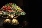 Vintage Tiffany Style Lamp Floral Mosaic Stained Glass With Three-Way Light Arm