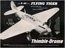 1959 PAPER AD Thimble Drome Gas Engine Toy Airplane P-40 Flying Tiger 20"