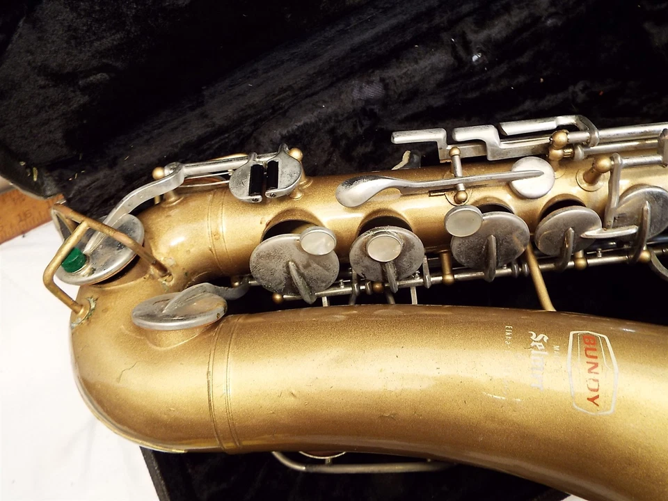 Saxofón alto vintage Bundy acabado epoxi modelo estudiante banda de marcha saxo + estuche Foto 3 de 4