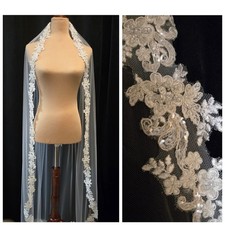 Gorgeous Beaded Lace Off white long Veil, One of A Kind veil, USA bridal Veil