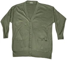 Joan Vass USA Cardigan Sweater Womens Size 1 Sage Green Button Front Made USA