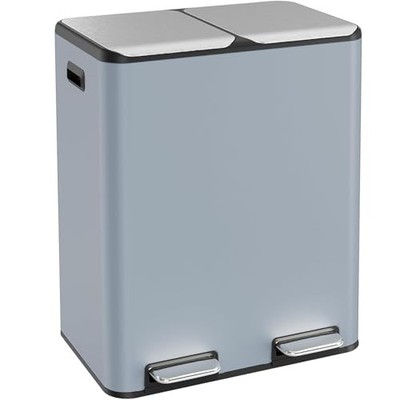 16 Gal (2 x 30 L) Dual Trash Can, Stainless Steel Kitchen Garbage Bin, Blue