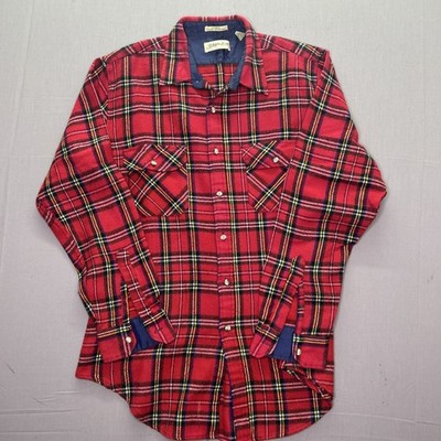 Vintage St John s Bay Flannel Shacket Men s L Tall Red Plaid Lined Made in Korea