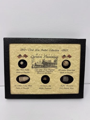 Original Civil War Bullets Relics Collection in Display Case