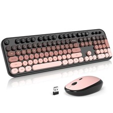 Wireless Keyboard and Mouse Combo, Typewriter Full Size Retro Keyboard with N...