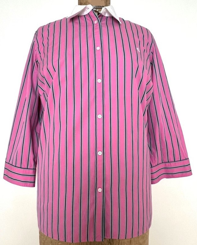 Ralph Lauren LRL Pink Striped White Collar Oversize Fit Cotton Blouse Shirt  XL