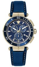 Versace Watch Greca Chronograph Blue Dial Steel 45mm Quartz WR
