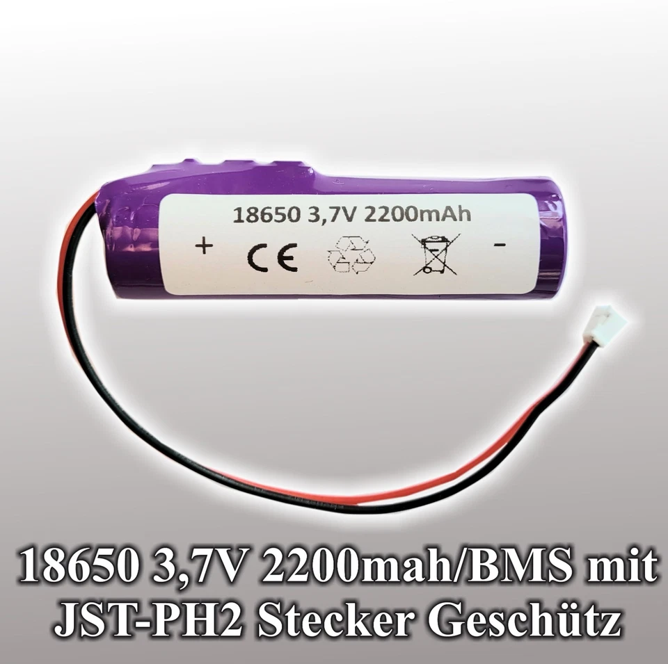 SUNRISING 1S1P Akku-Pack 3.7 V 2200 mAh Li-Ion mit JST-PH 2 Stecker, BMS Board