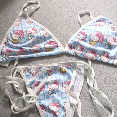 Hello Kitty Damen Bikini 2-teilig Triangel Neckholder Punkte weiß/blau/rosa S