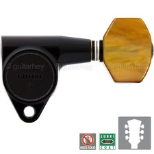 NEW Gotoh SG301-P8 L3 R3 Tuners w/ SMALL Amber Buttons Tuning Keys 3x3 - BLACK