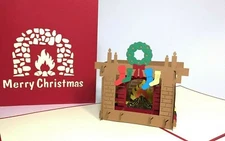 Merry Christmas Fireplace Socks Pop Up Card.3D Christmas Holiday Decoration Card