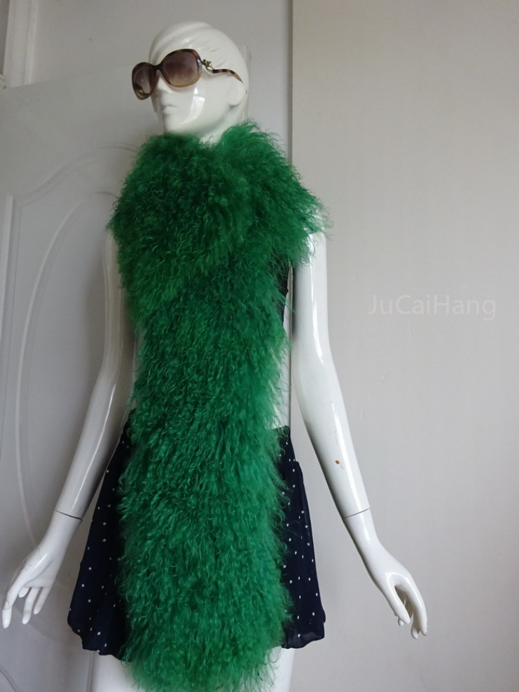 Women's Mongolian Sheep Fur Scarf Long Fur Collar Wool Fur Shawl  -Customize