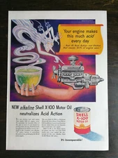 Vintage 1951 Alkaline Shell X-100 Motor Oil Engine Full Page Original Ad 721