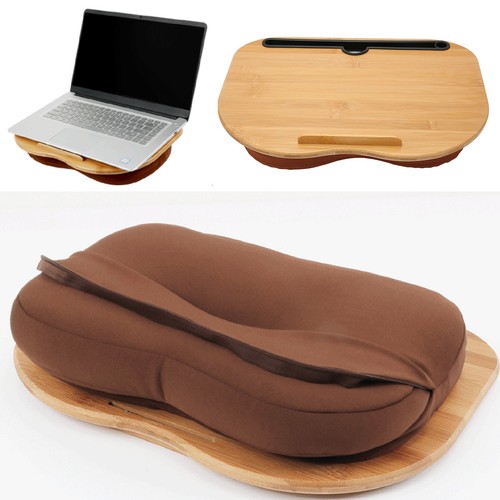 Escritorio para computadora portátil de madera de bambú para computadora portátil de hasta 15,6 pulgadas con almohada ajuste de cushi - Imagen 16 de 24