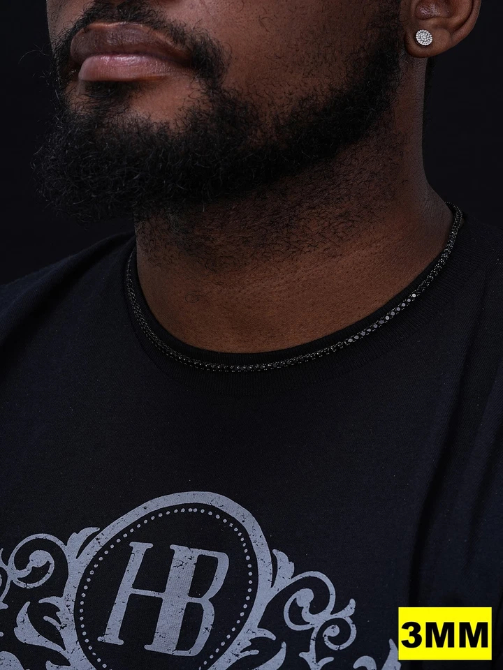 Cadena de tenis de diamantes simulados negros para hombre SÓLIDA 925 plata de ley fila única Foto 4 de 4