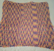 Knit Baby Blanket Multi and Purple Handmade 36 x 38"