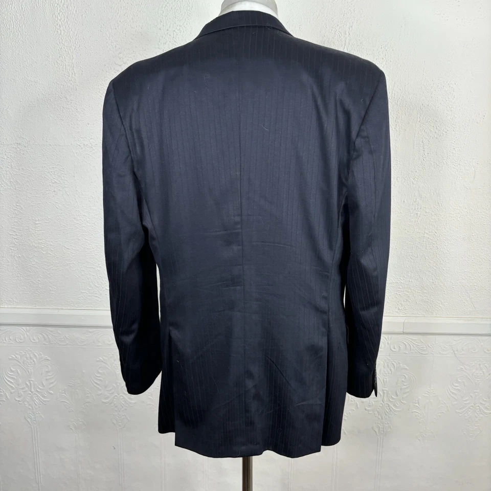 Chaqueta Blazer Manzini Italia Para Hombre 44L Azul Marino Rayas Super 120s Lana Foto 4 de 4