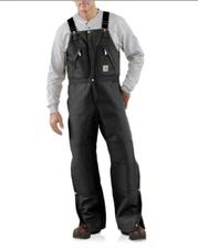 Mens Carhartt Bib Overalls 40x30 Quilt Lined Insulated Zip To Waist Black NWT