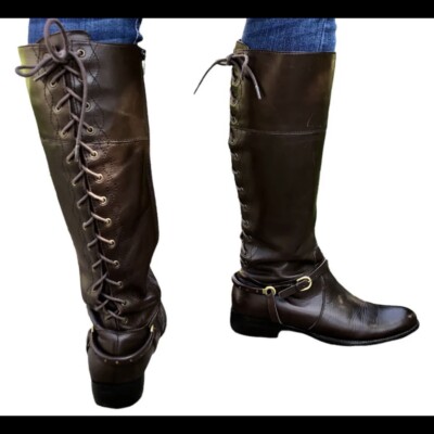 Corso Como Sz 7.5 Leather Brown Cowboy Western Boot Back Laces Riding Equestrian