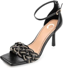 Journee Collection Women's MABELLA Square Toe Kitten Heels, Black/Gold, sz 6M