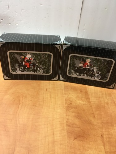 Harley Davidson North Pole Ornaments 1999 Set Santa Claus and Mrs Claus Leader