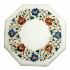 12" Marble Table Top semi precious stones pietradura inlay Work Handmade decor