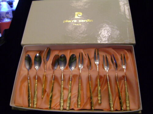Pierre Cardin 12 piece stainless steel and Gold Coffee & Fruit set - Afbeelding 1 van 7