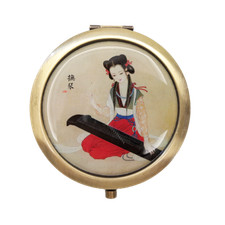 1 X Vintage Compact Mirror Folding Pocket Double-sided Round Makeup Mirror