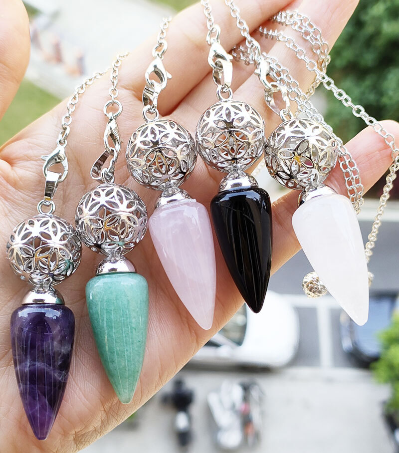 10pcs Amethyst Vary Gems Pendulum Pendant Energy Chakra Reiki Healing Amulet