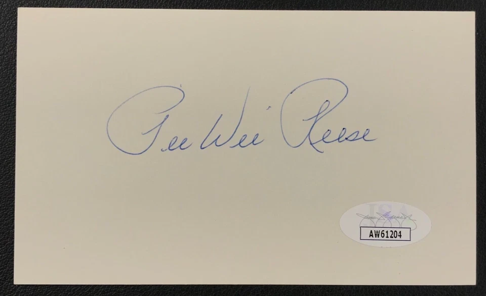 LA Dodgers Pee Wee Reese SIGNED Index Card w/ JSA COA Hall of Famer! d.1999 - Image 2 of 4